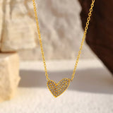 18K Gold-Plated Rhinestone Heart Necklace - Trendsi - Flyclothing LLC