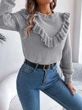 Ruffled Round Neck Long Sleeve Sweater - Trendsi - Flyclothing LLC