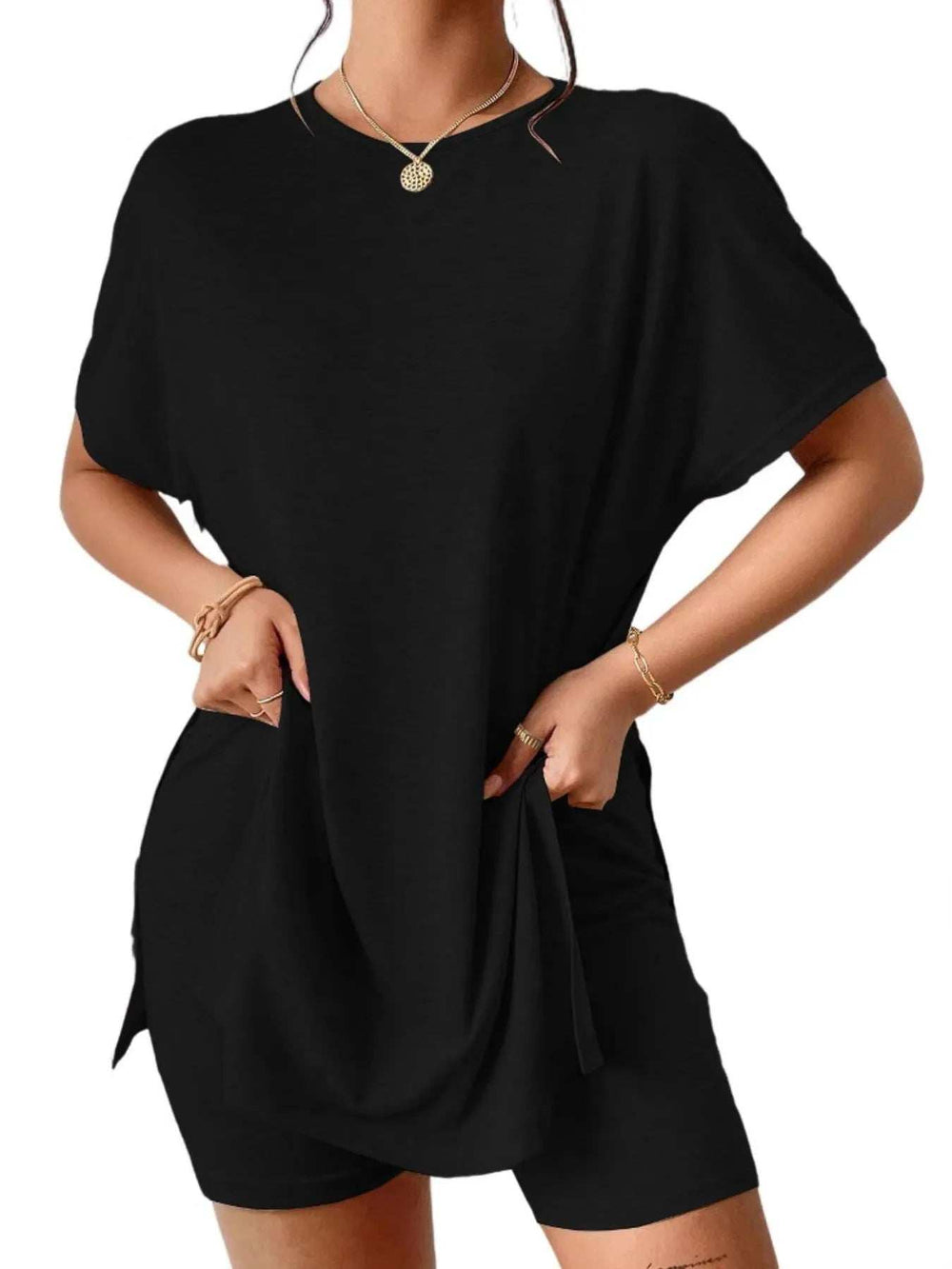 Casual Round Neck T-Shirt and Shorts Set - Trendsi - Flyclothing LLC