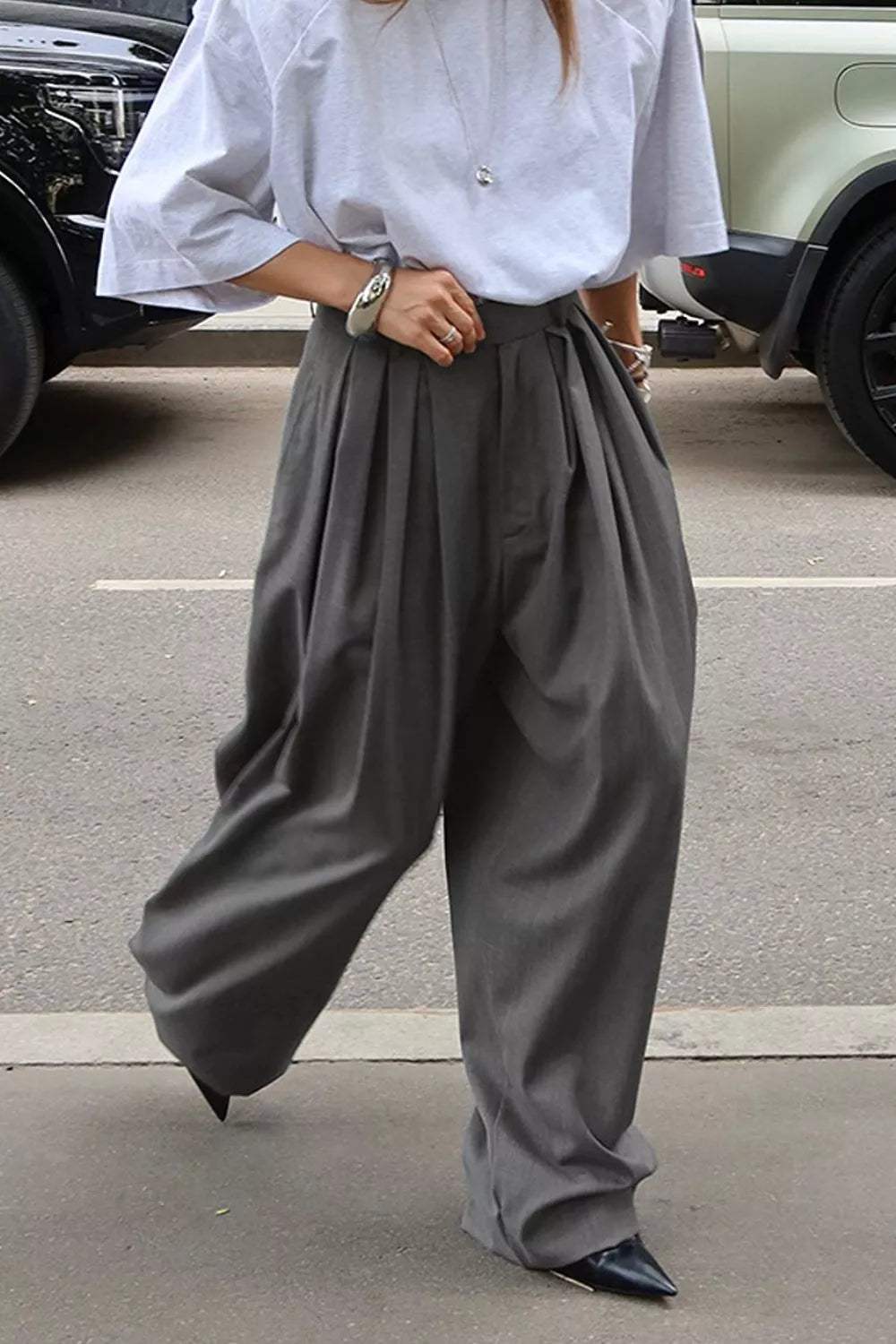 High-Waisted Wide-Leg Pleated Pants - Trendsi - Flyclothing LLC