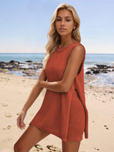 Slit Round Neck Top and Shorts Set - Trendsi - Flyclothing LLC