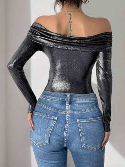 Perfee Ruched Off-Shoulder Long Sleeve Bodysuit - Trendsi - Flyclothing LLC