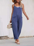 Loose Fit Spaghetti Strap Wide Leg Overalls with Pockets - Trendsi - Flyclothing LLC