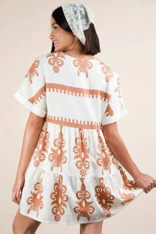 VERY J Printed V-Neck Woven Mini Dress - Trendsi - Flyclothing LLC
