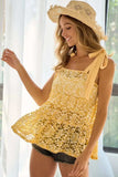 BiBi Floral Lace Tiered Top with Shoulder Ribbon Tied - Trendsi - Flyclothing LLC