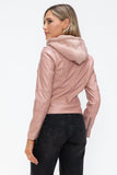 Snobbish Faux Leather Zip Up Drawstring Hooded Jacket - Trendsi
