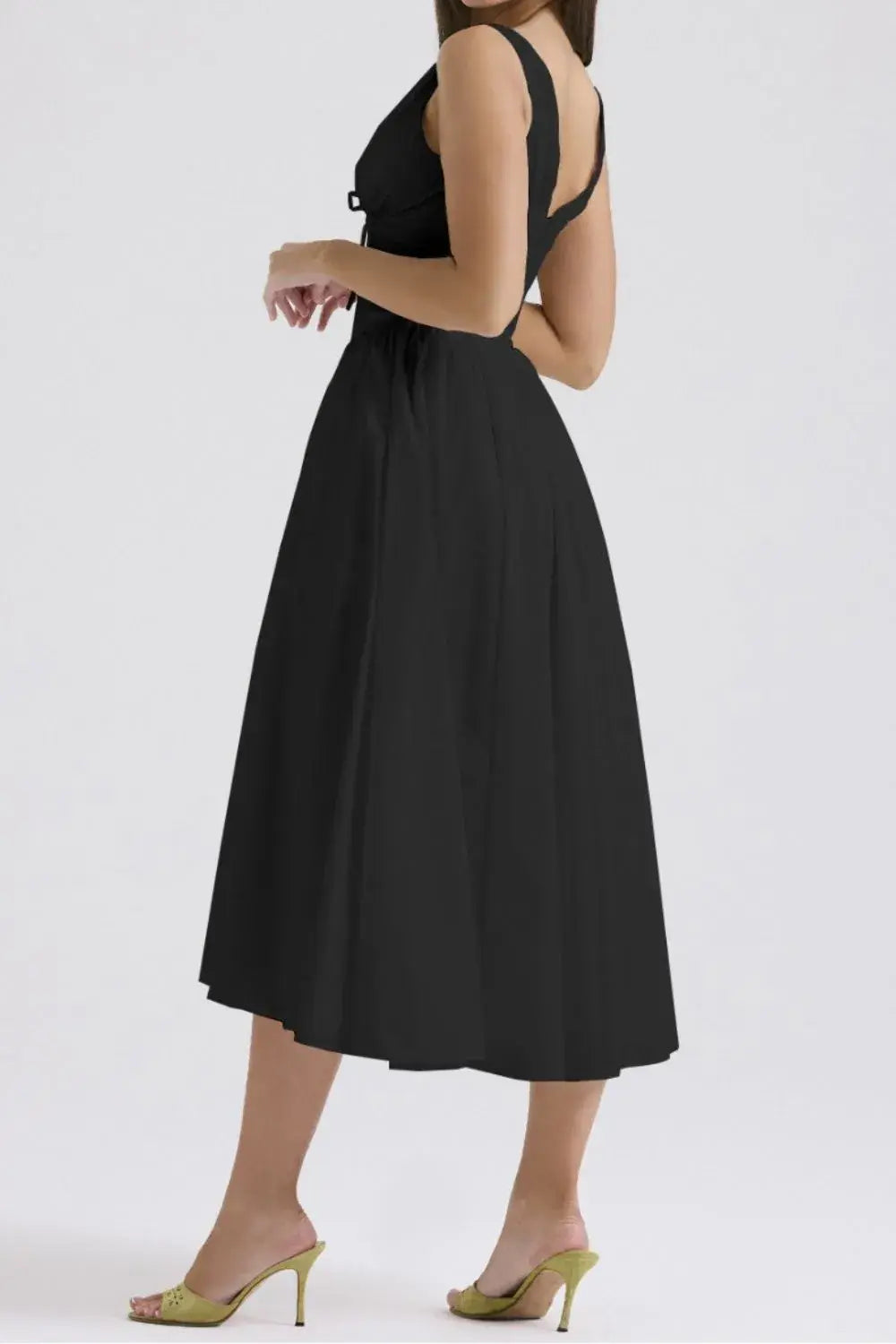 Ruched V-Neck Sleeveless Dress with Pockets - Trendsi - Flyclothing LLC