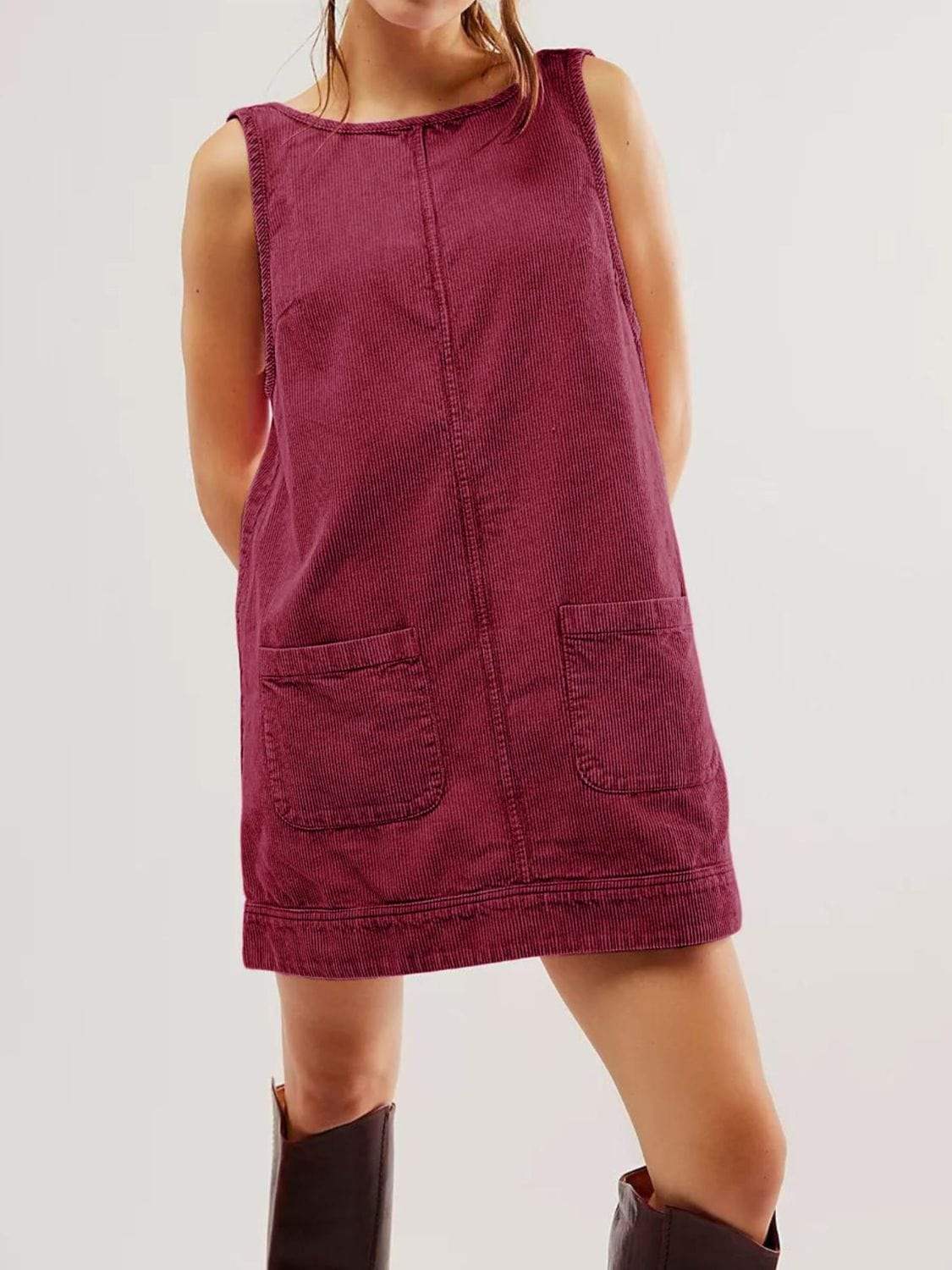 Mandy Round Neck Wide Strap Mini Dress with Pockets - Trendsi - Flyclothing LLC