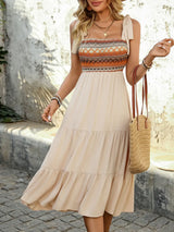 Tie Shoulder Square Neck Tiered Midi Dress - Trendsi - Flyclothing LLC