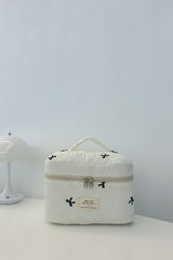 Bow Embroidered Quilted Storage Bag with Zip - Trendsi