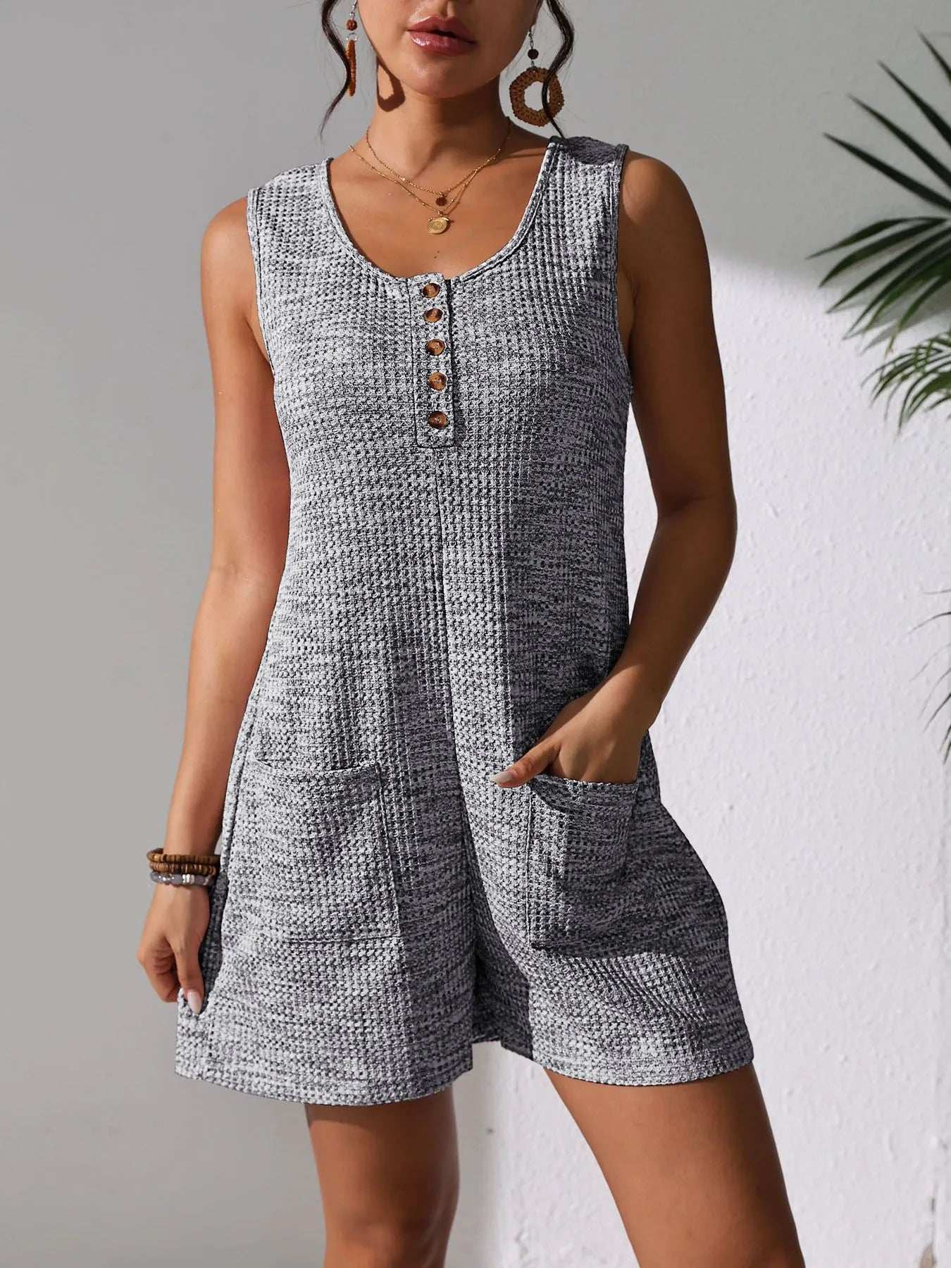 Full Size Button Front Romper with Pockets Plus Size - Trendsi - Flyclothing LLC