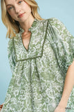 Umgee Abstract Print Ruffled Puff Sleeve Top - Trendsi - Flyclothing LLC
