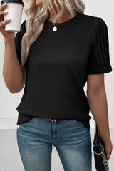 Round Neck Short Sleeve T-Shirt - Trendsi - Flyclothing LLC