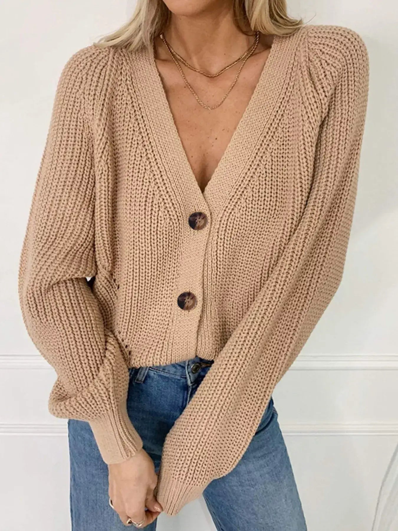 Full Size Chunky Knit Button-Down Cardigan Plus Size - Trendsi - Flyclothing LLC