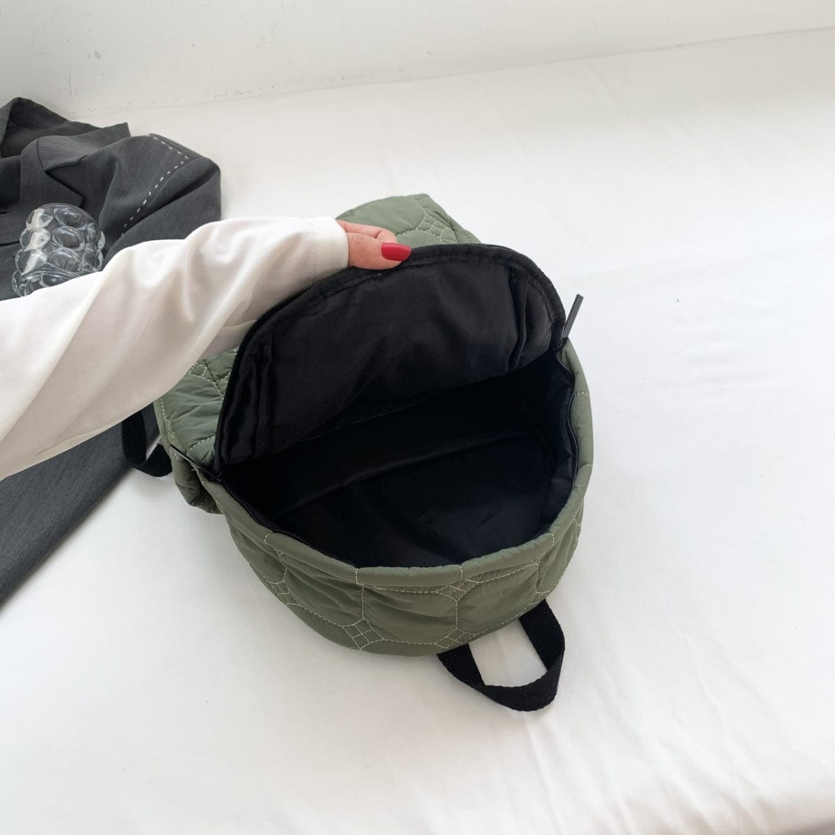 Quilted Polyester Backpack Bag - Trendsi