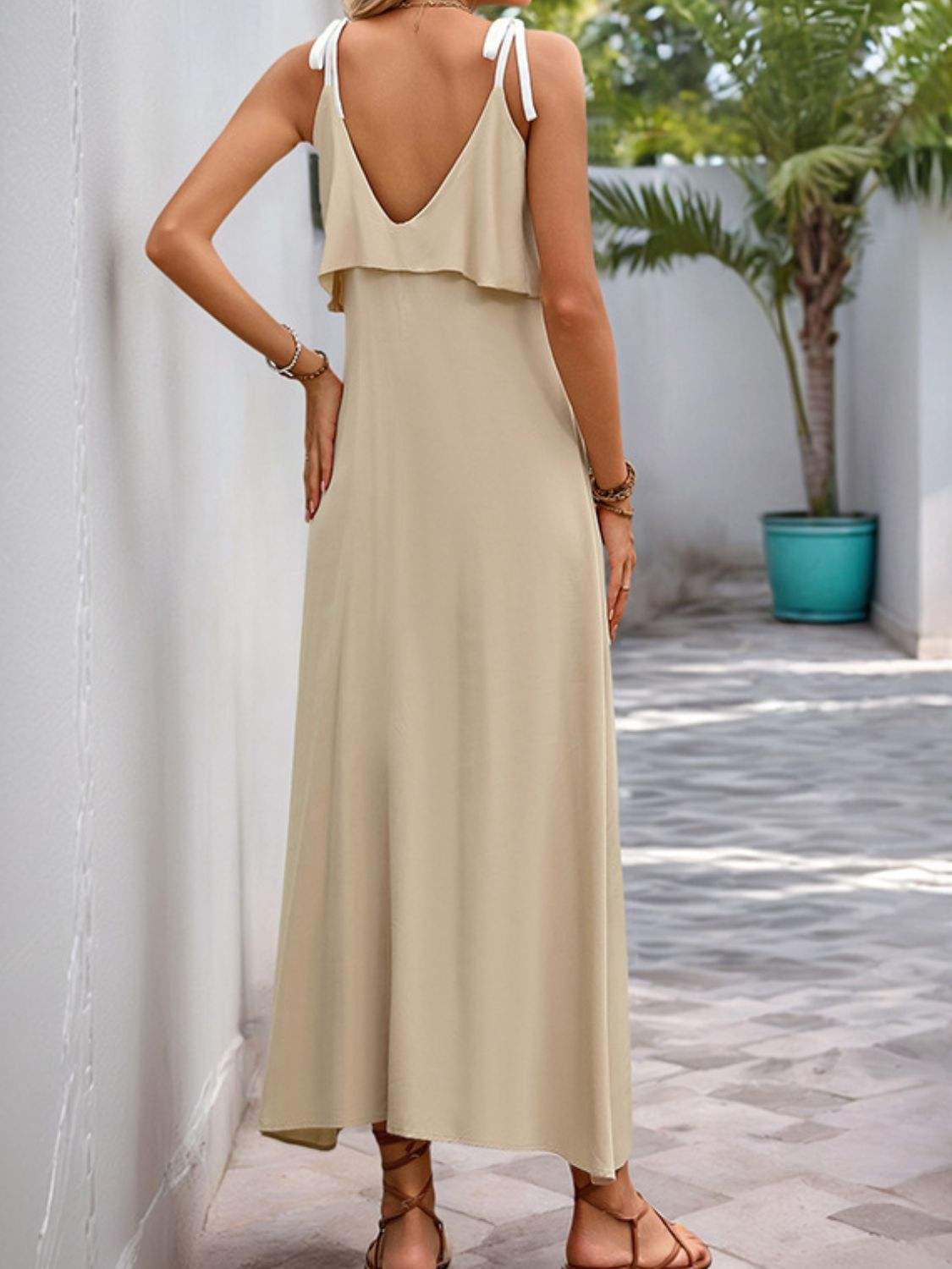 Perfee Tied Ruffled Scoop Neck Sleeveless Dress - Trendsi - Flyclothing LLC