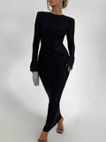 Ruched Long Sleeve Bodycon Maxi Dress - Trendsi - Flyclothing LLC