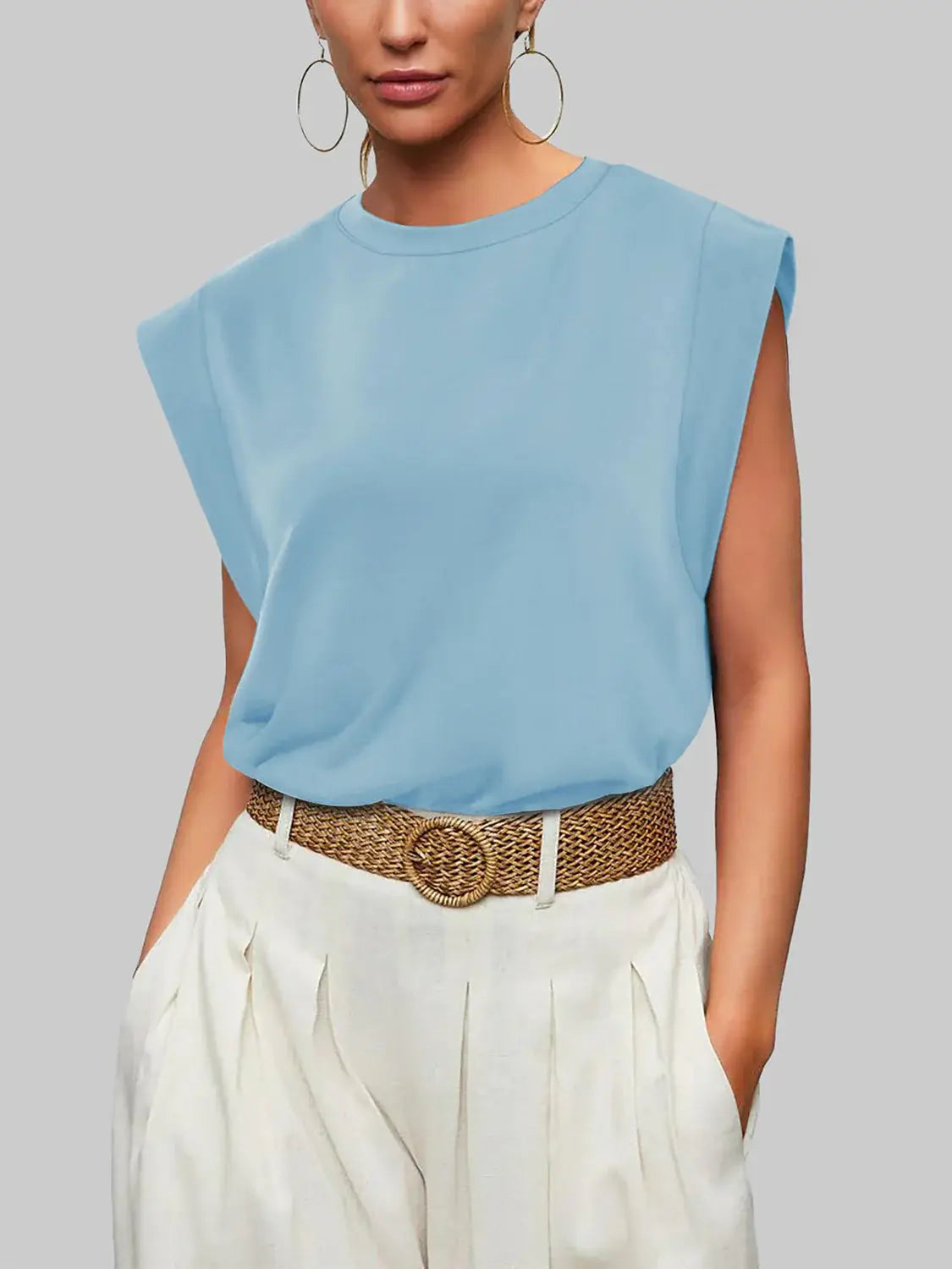 Florira Round Neck Cap Sleeve T-Shirt - Trendsi - Flyclothing LLC