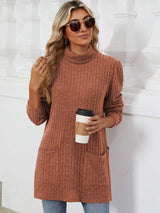Slit Mock Neck Long Sleeve T-Shirt - Trendsi - Flyclothing LLC