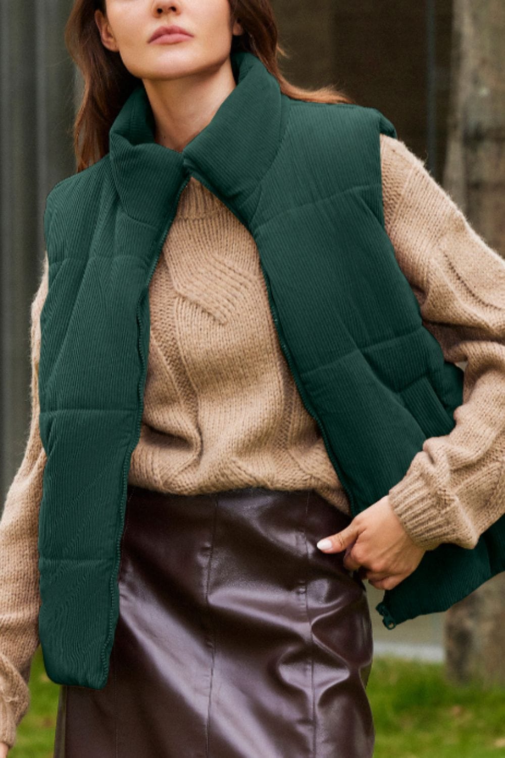 Zip Up Turtleneck Vest Coat - Trendsi