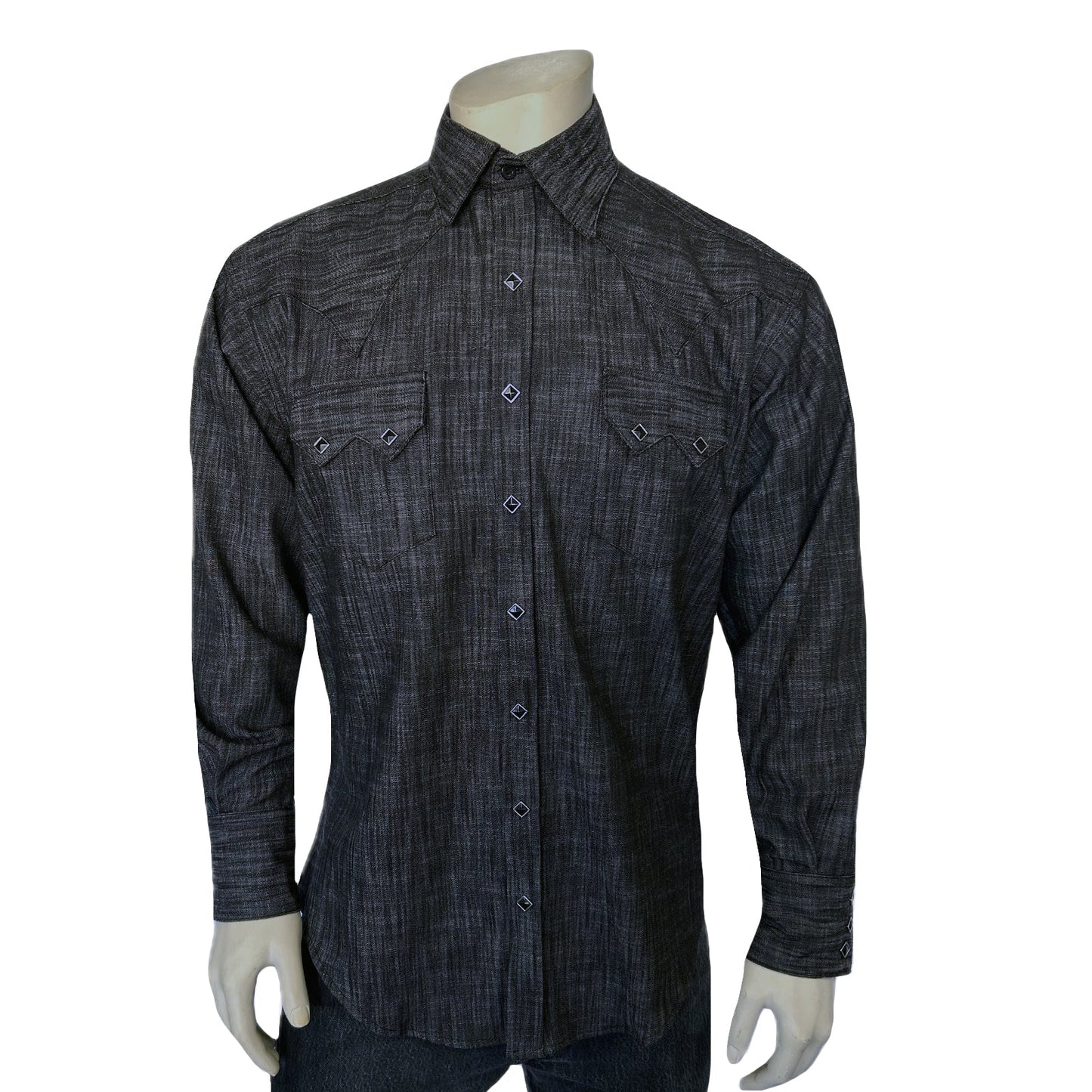 Rockmount Ranch Wear Men's Black Stonewashed Diamond Snap Denim Sawtooth Pocket Western Shirt - Rockmount Clothing - Flyclothing LLC