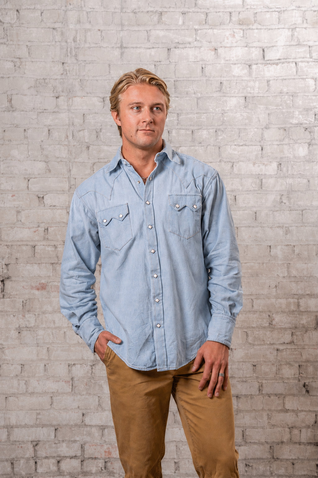 Rockmount Ranch Wear Men's Stonewashed Denim Sawtooth Western Shirt in Sky Blue - Rockmount Clothing - Flyclothing LLC
