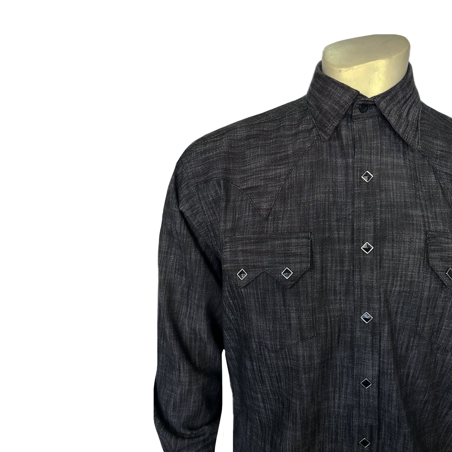 Rockmount Ranch Wear Men's Black Stonewashed Diamond Snap Denim Sawtooth Pocket Western Shirt - Rockmount Clothing - Flyclothing LLC