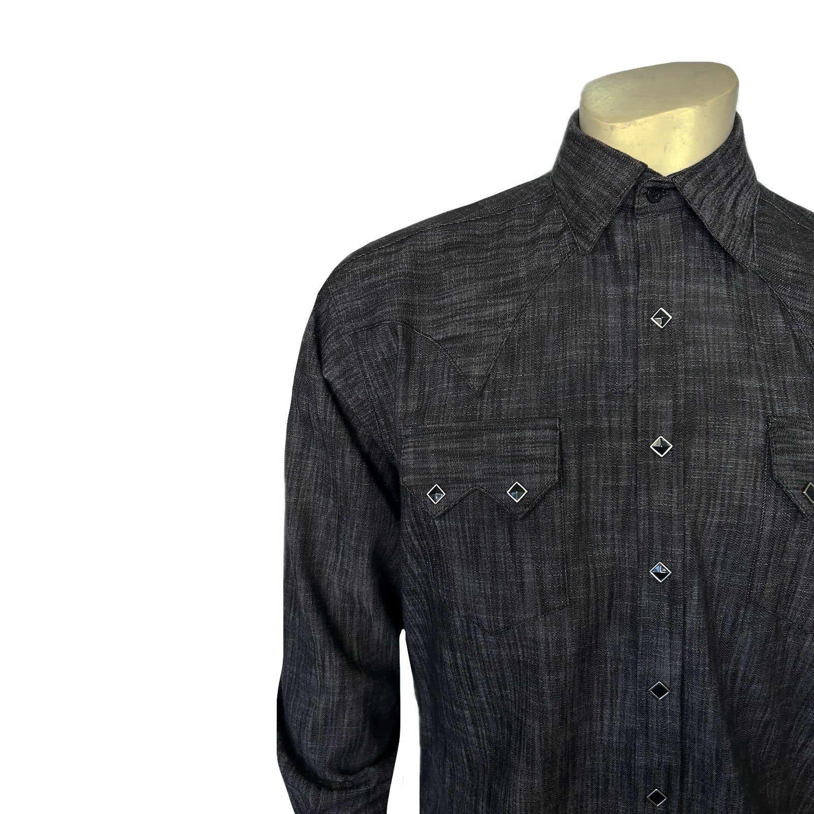 Rockmount Ranch Wear Men's Black Stonewashed Diamond Snap Denim Sawtooth Pocket Western Shirt - Rockmount Clothing - Flyclothing LLC