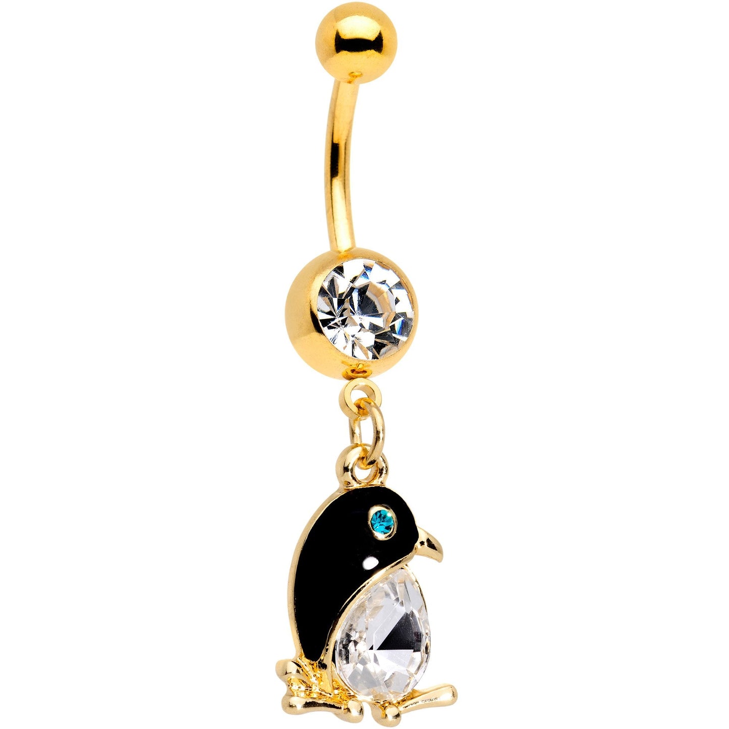 Clear Gem Gold PVD Bling Bling Penguin Dangle Belly Ring - BodyCandy - Flyclothing LLC