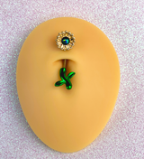 Green Faux Opal Yellow Sunflower Leaf Double Mount Belly Ring - BodyCandy - Flyclothing LLC