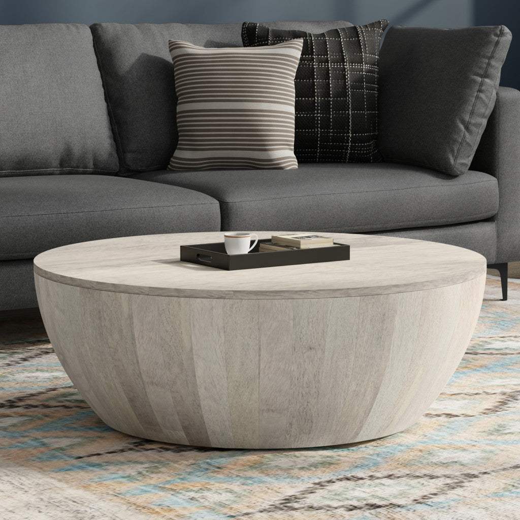 34" White Solid Wood Round Solid Coffee Table - HomeRoots - Flyclothing LLC