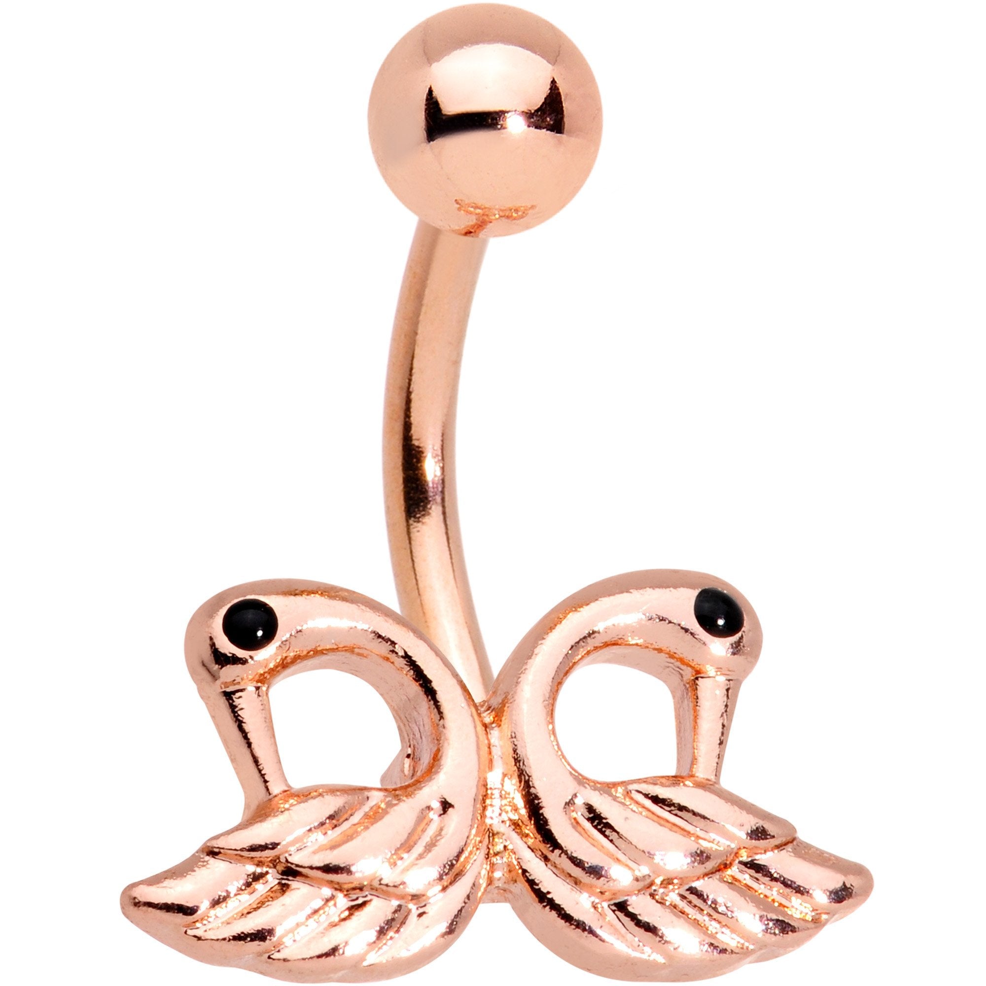 Rose Gold Plated Ruffled Feather Dual Swans Belly Ring - BodyCandy - Flyclothing LLC