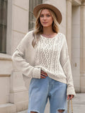 Round Neck Dropped Shoulder Long Sleeve Sweater - Trendsi - Flyclothing LLC