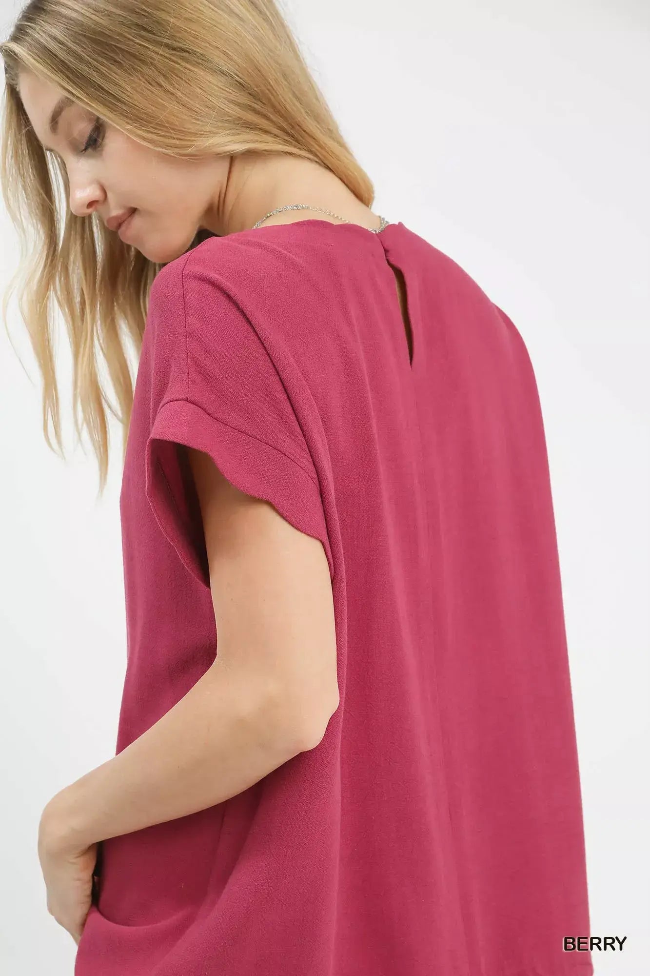 Umgee Linen Scalloped Round Neck Top - Trendsi - Flyclothing LLC