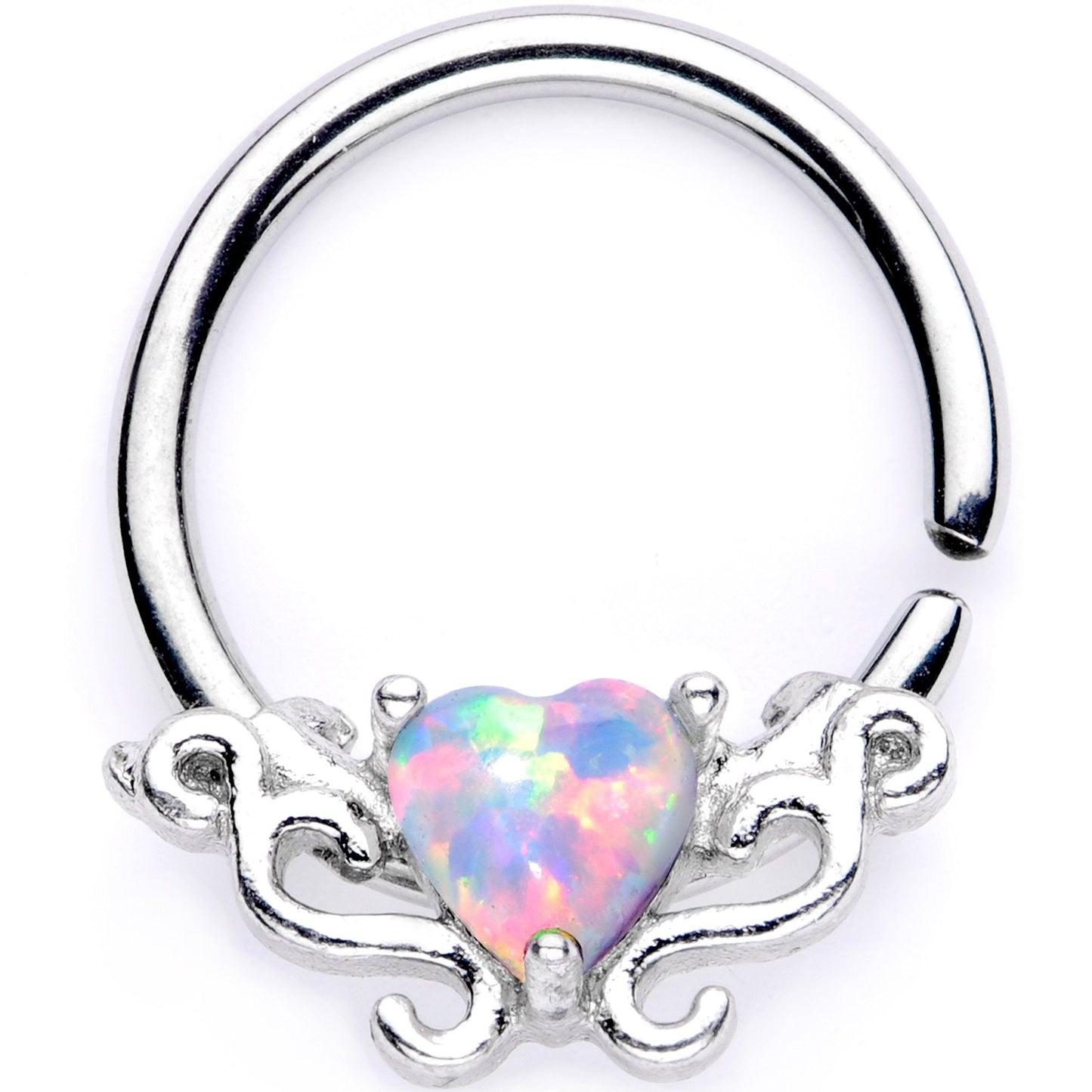 16G 5/16 White Synthetic Opal Bold Heart Seamless Circular Ring - BodyCandy - Flyclothing LLC