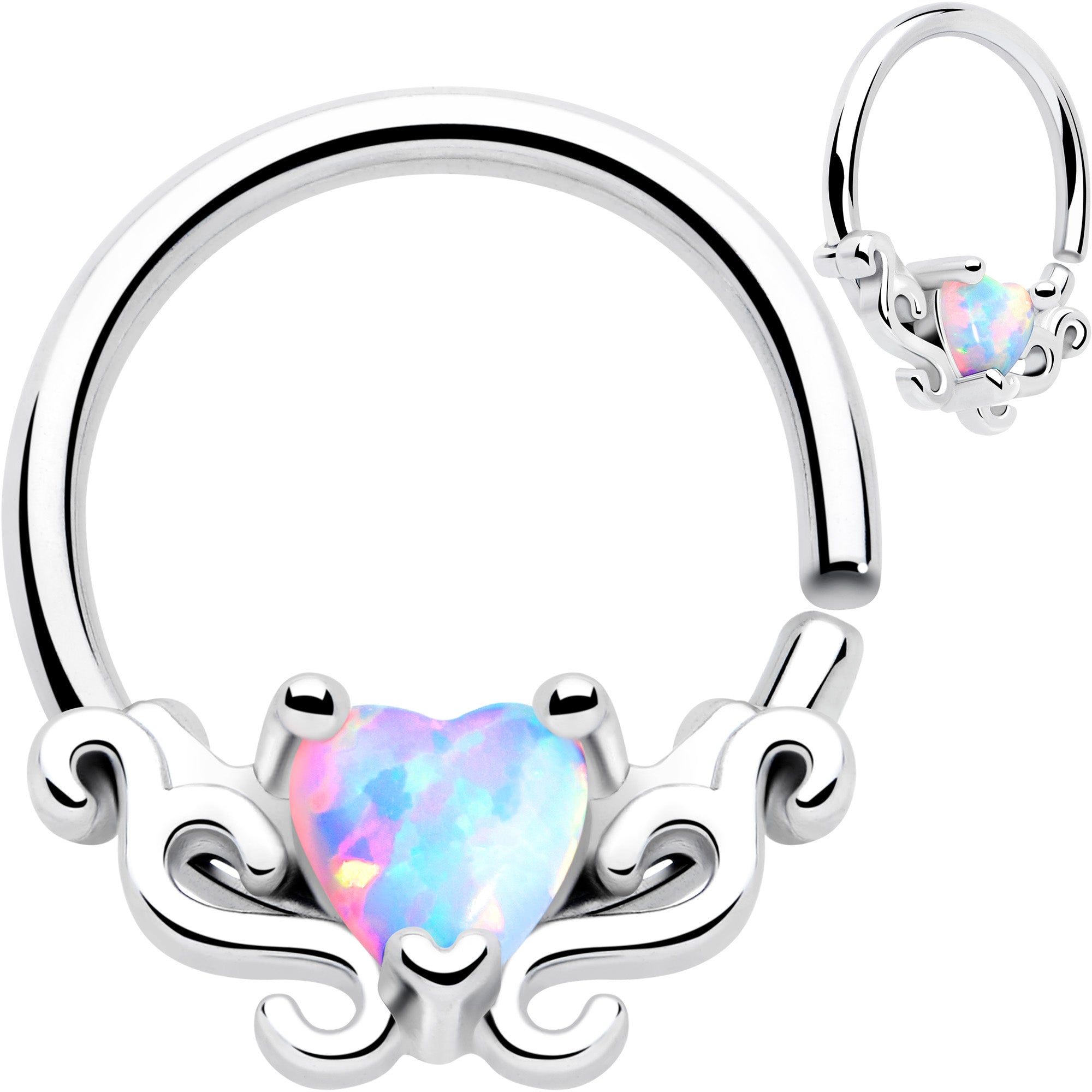 16G 5/16 White Synthetic Opal Bold Heart Seamless Circular Ring - BodyCandy - Flyclothing LLC