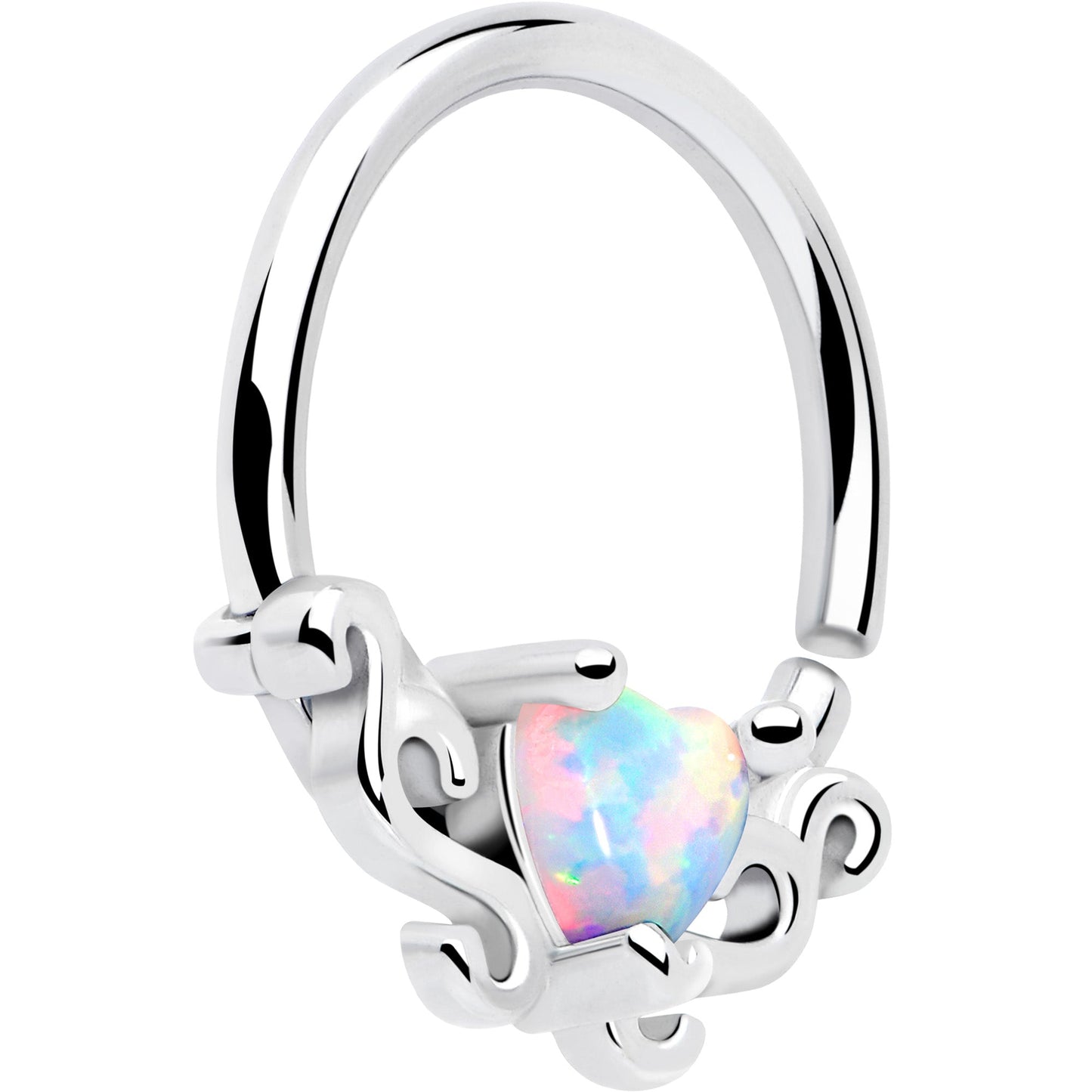 16G 5/16 White Synthetic Opal Bold Heart Seamless Circular Ring - BodyCandy - Flyclothing LLC