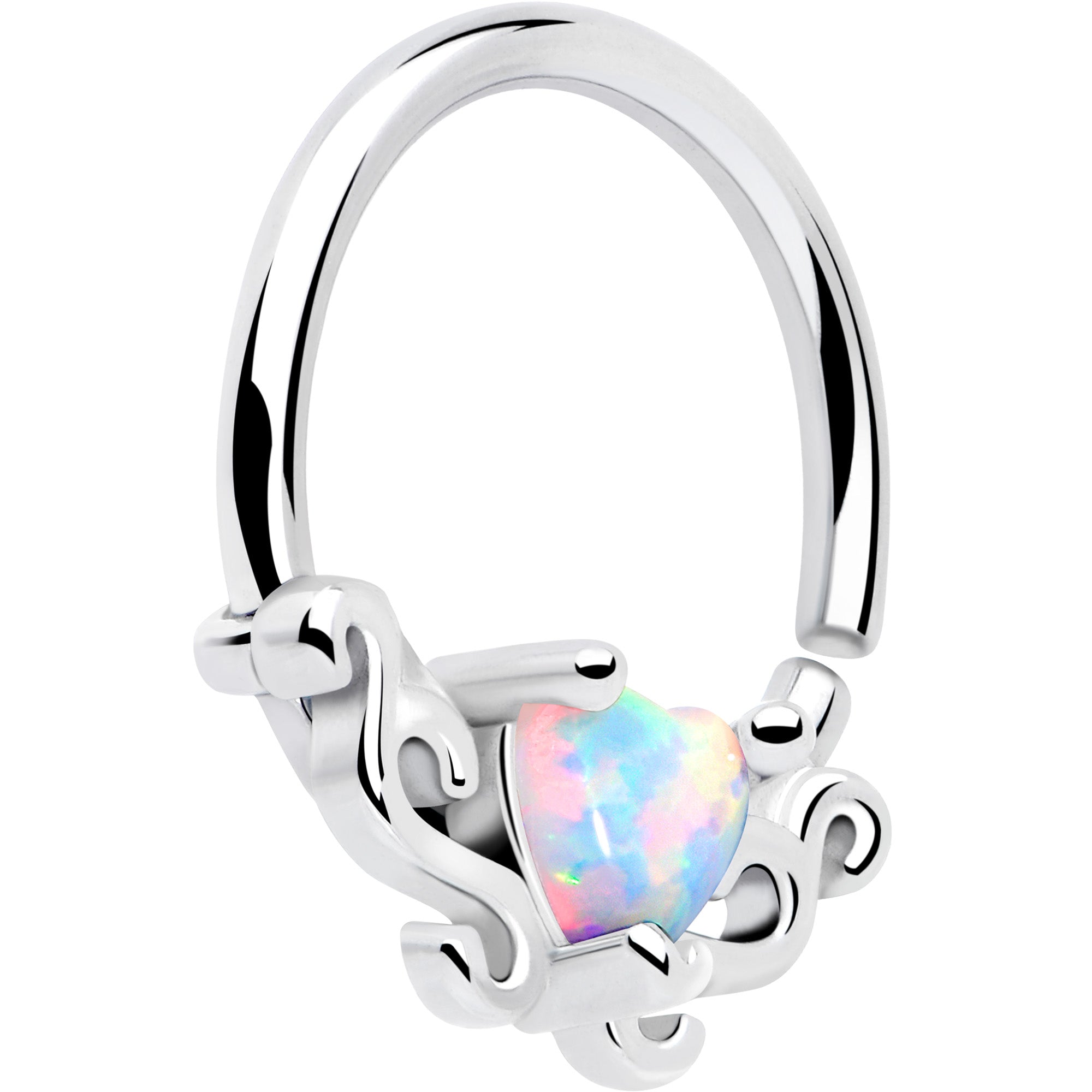16G 5/16 White Synthetic Opal Bold Heart Seamless Circular Ring - BodyCandy - Flyclothing LLC