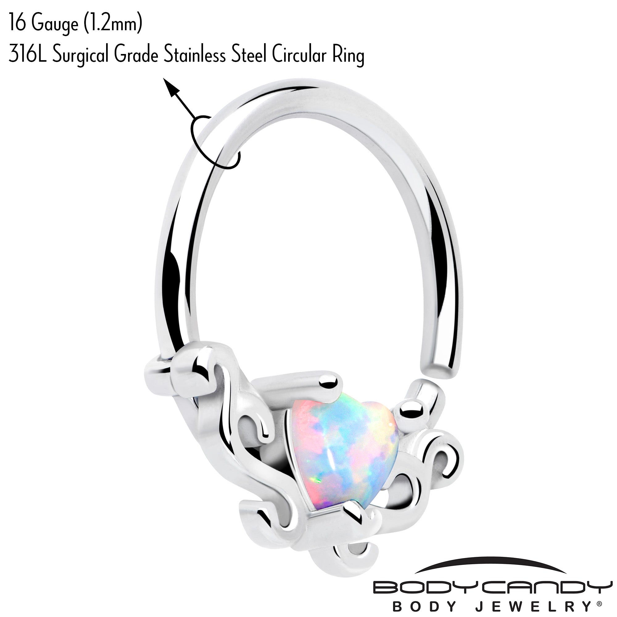 16G 5/16 White Synthetic Opal Bold Heart Seamless Circular Ring - BodyCandy - Flyclothing LLC