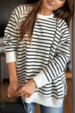 Slit Striped Round Neck Long Sleeve Sweatshirt - Trendsi - Flyclothing LLC