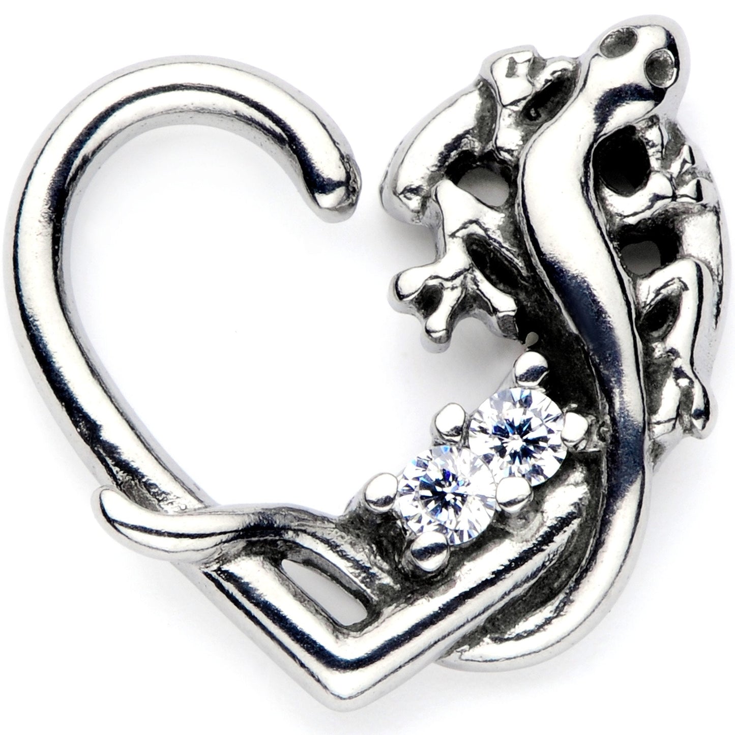 16G 3/8 Clear CZ Gem Lovely Lizard Left Heart Closure Ring - BodyCandy - Flyclothing LLC