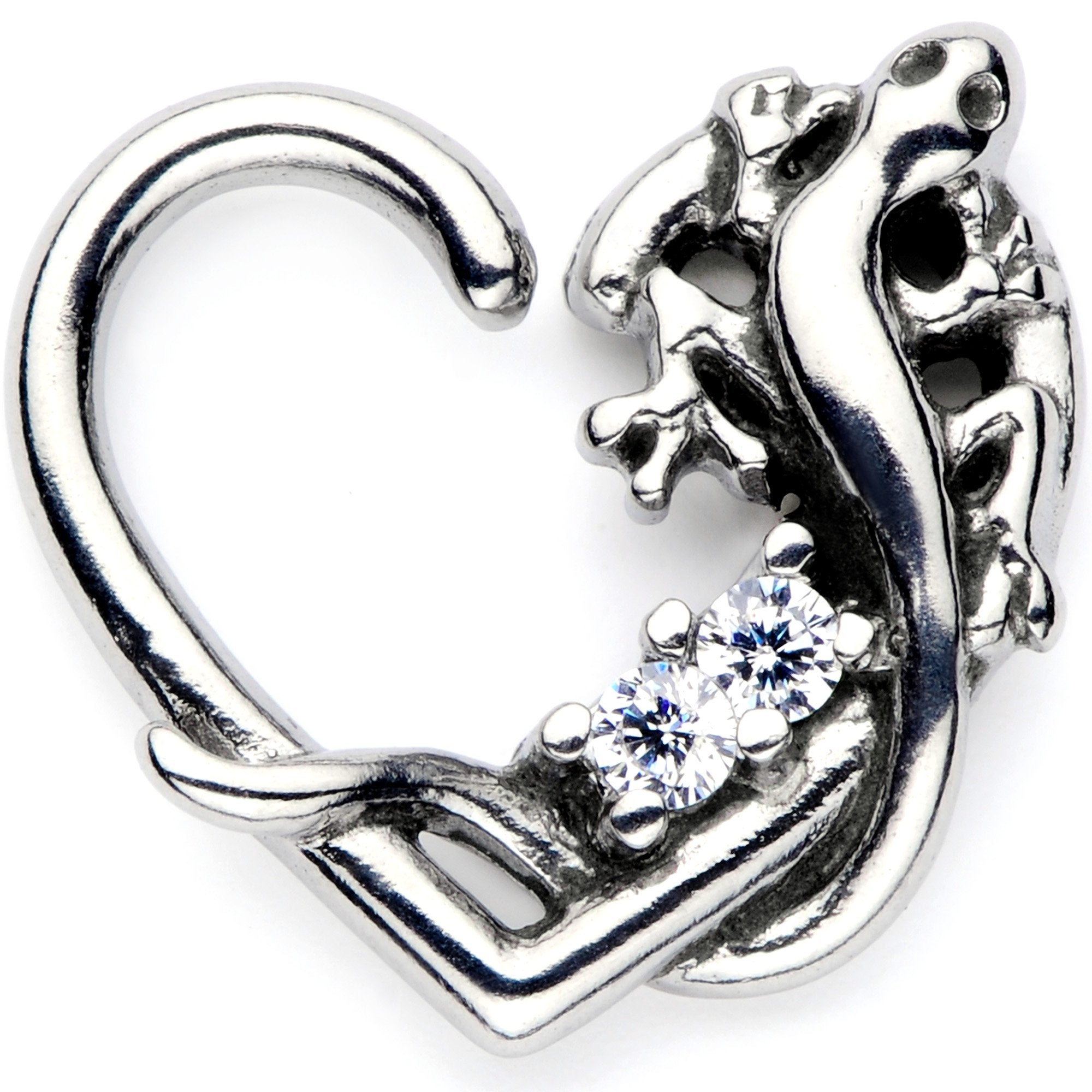 16G 3/8 Clear CZ Gem Lovely Lizard Left Heart Closure Ring - BodyCandy - Flyclothing LLC