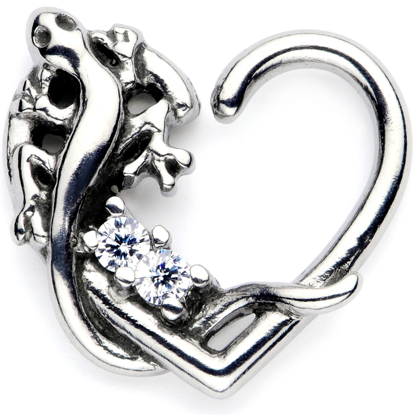 16G 3/8 Clear CZ Gem Lovely Lizard Right Heart Closure Ring - BodyCandy - Flyclothing LLC