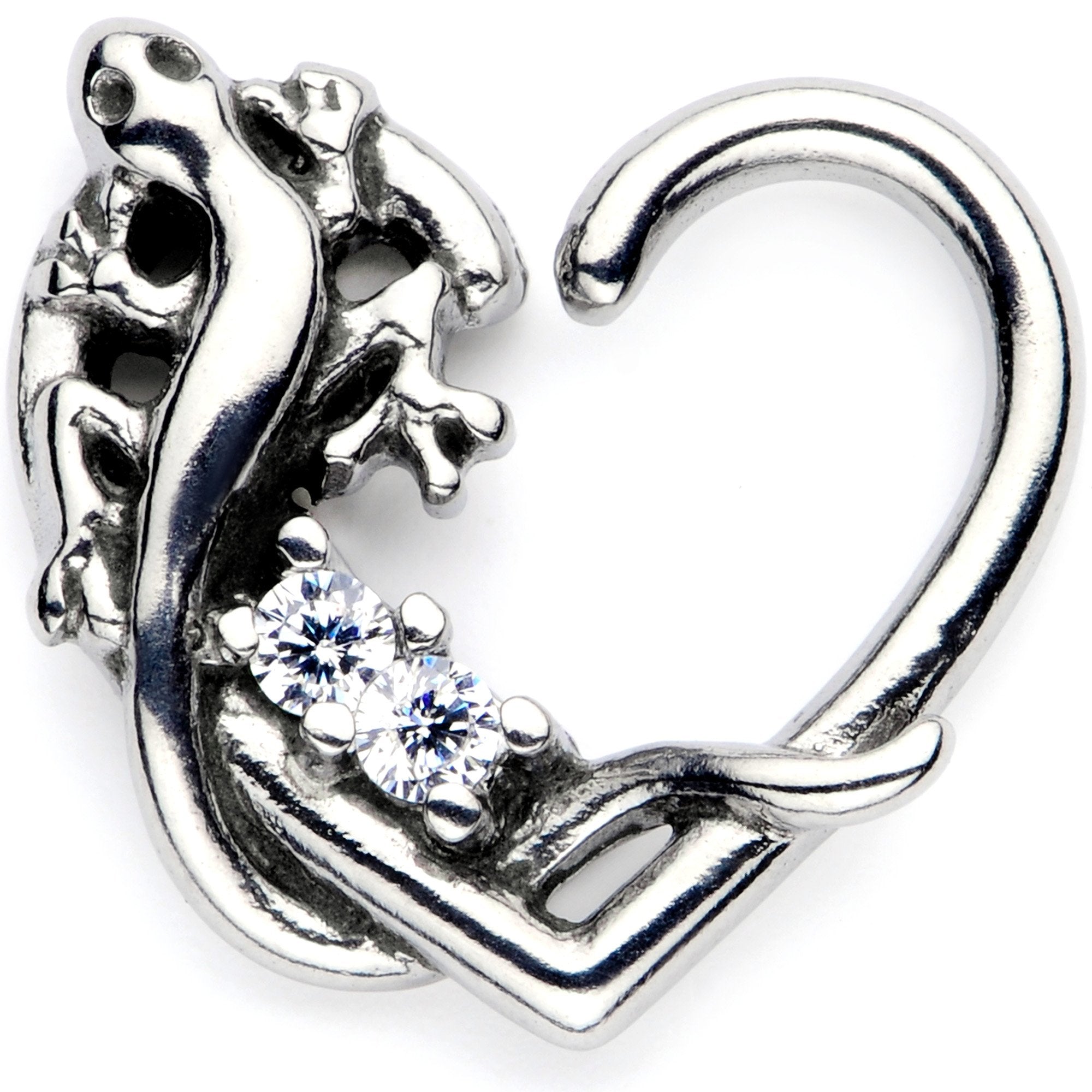 16G 3/8 Clear CZ Gem Lovely Lizard Right Heart Closure Ring - BodyCandy - Flyclothing LLC