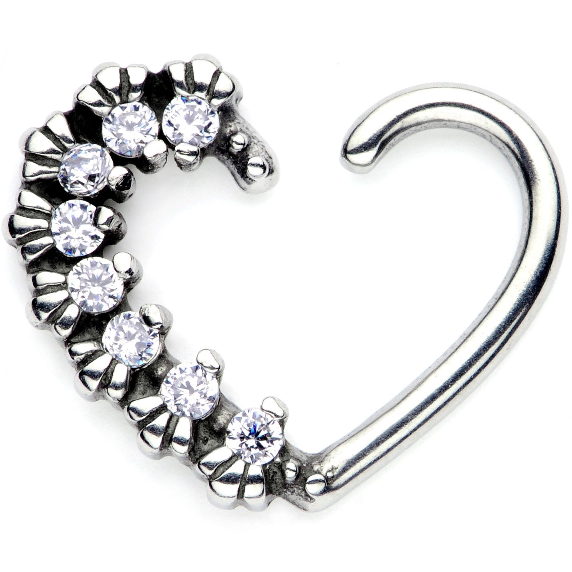 16G 3/8 Clear CZ Gem Octet Right Heart Closure Ring - BodyCandy - Flyclothing LLC