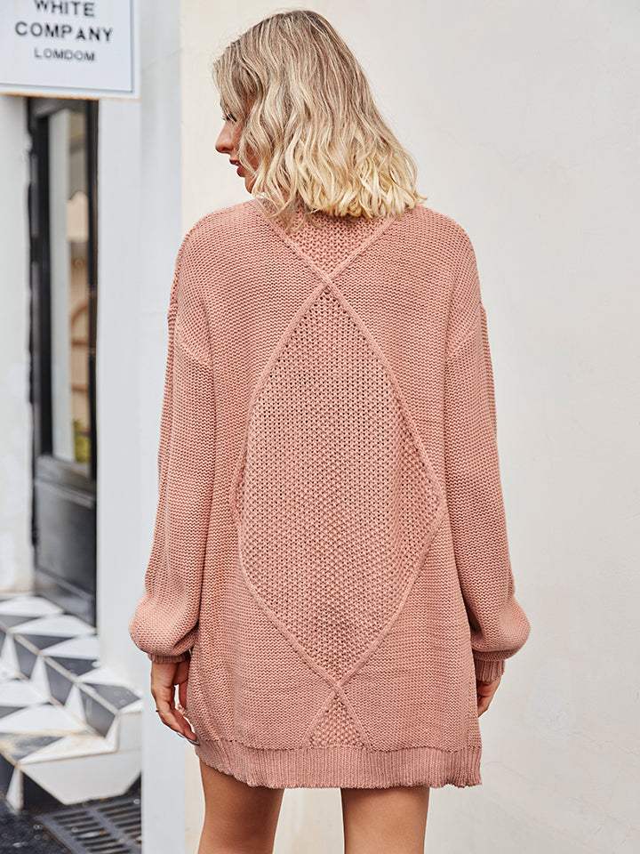 Cable-Knit Long Sleeve Cardigan - Trendsi - Flyclothing LLC