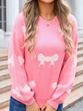 Angel Wings Bow Round Neck Dropped Shoulder Sweater - Trendsi