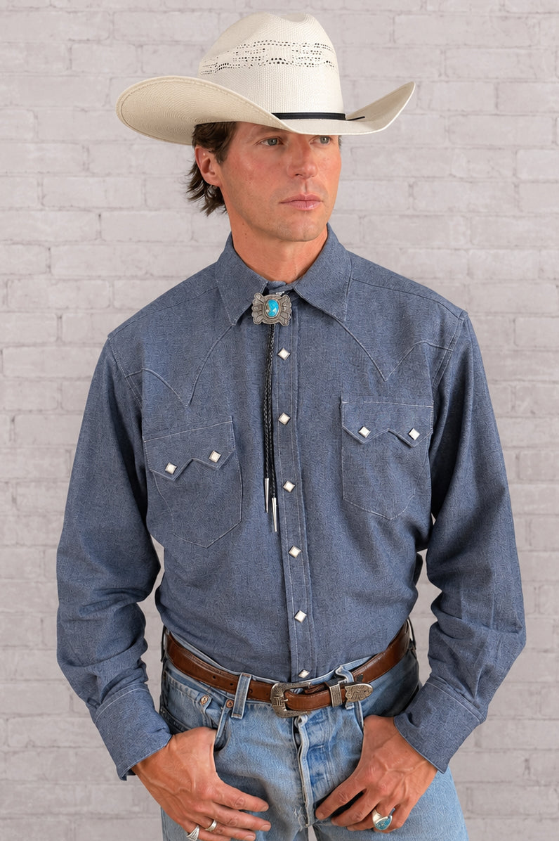 Rockmount Ranch Wear Men's Laundered Blue Chambray Premium Cotton Western Shirt - Rockmount Clothing - Flyclothing LLC