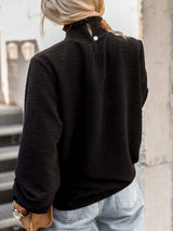 Smocked Frill Mock Neck Long Sleeve Blouse - Trendsi - Flyclothing LLC