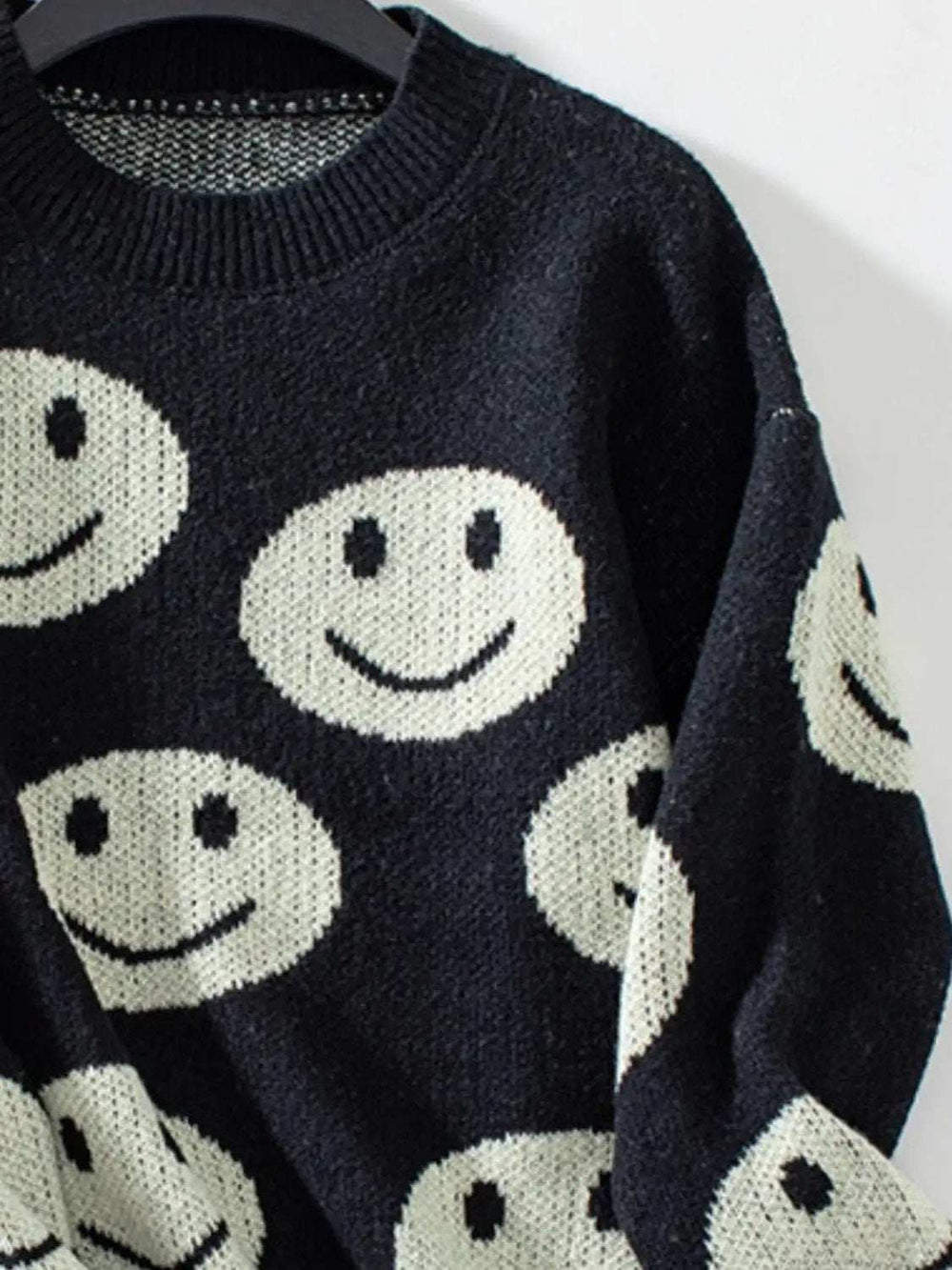 Smile Pattern Round Neck Long Sleeve Sweater - Trendsi - Flyclothing LLC